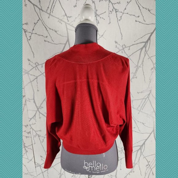 Faconnable Red Silk Cashmere Blend Knit Open Front Cropped Cardigan - Picture 3 of 4